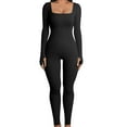 thumbnail image 1 of Sexy Long Sleeve Square Neck Tops Romper Sports Jumpsuit Bodysuit One Piece Short Catsuit Women's Jumpsuit Women Yoga Jumpsuits, 1 of 8