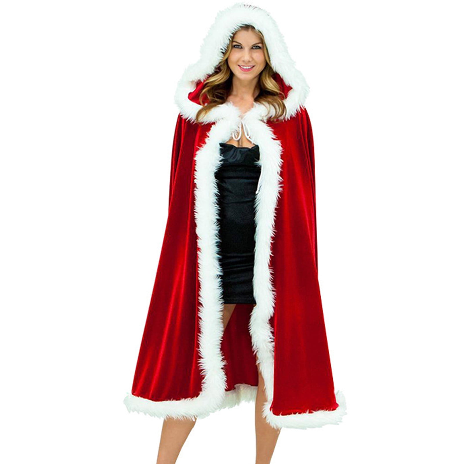 Sexy Long Velvet Christmas Cosplay Costumes for Adults Plush Womens Red