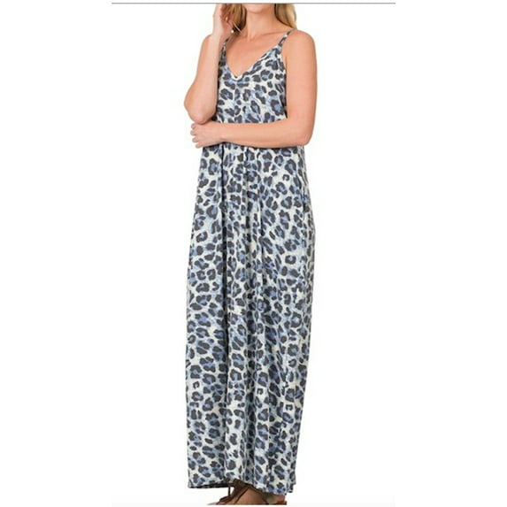 Sexy Loose Fitting Plus Size V-Neck Maxi Dress w/Side Pockets and Adjustable Straps 1x, 2x, 3x