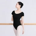 thumbnail image 1 of Sexy Low Back Gymnastics/Ballet Leotard Adult Girls Women Ladies Cotton Long Sleeve Ballet Dance Leotard Bodysuit Slim (Black Short Sleeve,XL  170 to 175cm), 1 of 7
