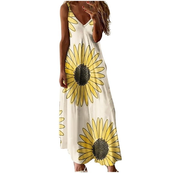 Sexy Maxi Dress Summer Dresses for Women Sleeveless Causal Stripe Floral Spaghetti Straps Beach Party Long Sundress