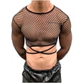 thumbnail image 1 of Men's T-Shirt Mesh Fishnet Cropped Long Sleeve Undershirts Muscle Slim Fit Tees Net Party Undershirt Tops For Men (L, Black), 1 of 6