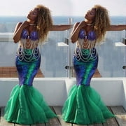 Sexy Mermaid Ladies Halloween Costume Fancy Party Sequins Maxi Dress Tail Skirt