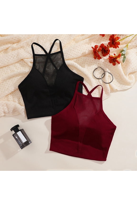 Sexy Mesh Camisole Crop Top Corset Seamless Backless Underwear Hot Fashion Women Casual Tank Top Bralette Adjustable Lingerie