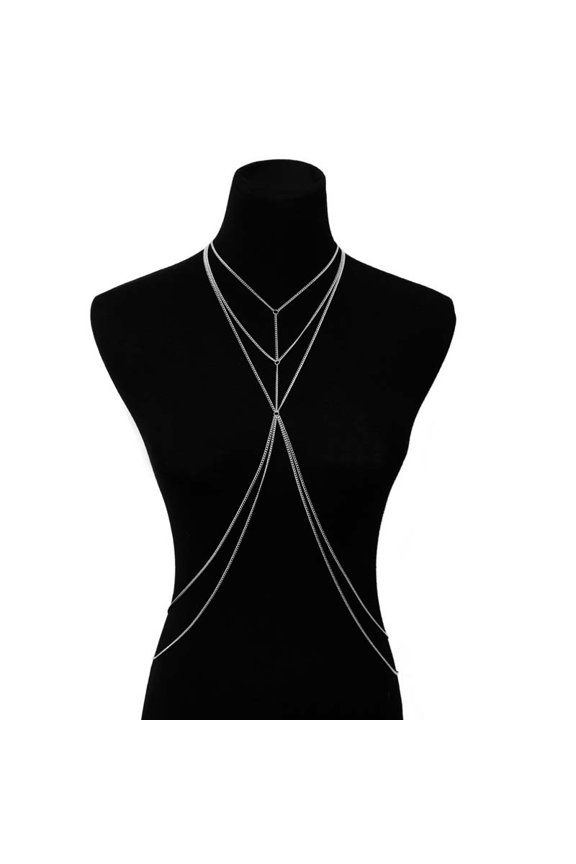 Sexy Metal Multi Layer Chest Chain for Women Girls Fashion Gold Color Cross Tassel Body Chain Party Jewelry Accessories
