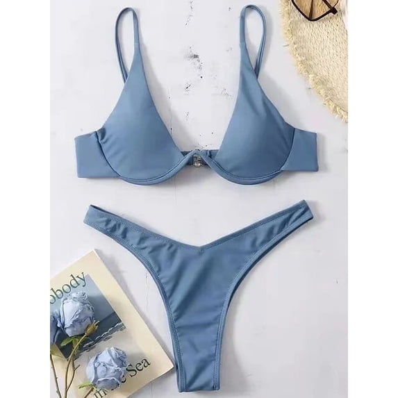 Sexy Neon V-bar Underwired Bikini 2024 Female Ribbed Swimsuit Women Thong Swimwear Two-pieces Bikini set Push up Bathing Suit
