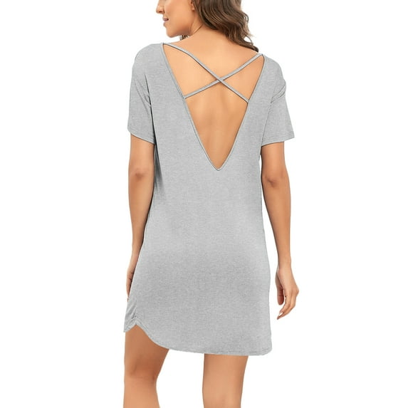 Sexy Nightgown for Women, Modal Crisscross Pajamas Backless Sleepwear Women Short Sleeve Sleep Shirt/Dress Round Neck Soft Nightshirts Plus Size