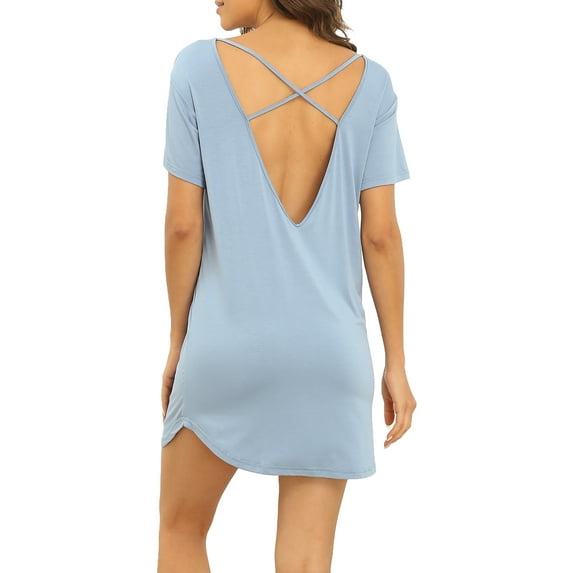 Sexy Nightgown for Women, Modal Crisscross Pajamas Backless Sleepwear Women Short Sleeve Sleep Shirt/Dress Round Neck Soft Nightshirts Plus Size