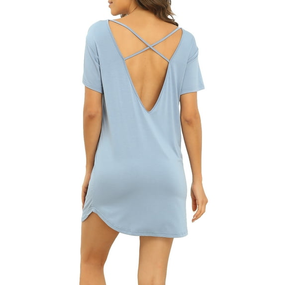 Sexy Nightgown for Women, Modal Crisscross Pajamas Backless Sleepwear Women Short Sleeve Sleep Shirt/Dress Round Neck Soft Nightshirts Plus Size