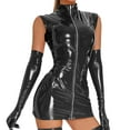 thumbnail image 1 of Nightgowns for Women Sleeveless Zipper Front Pu Leather Tight Chemise Sleepwear Black L, 1 of 9