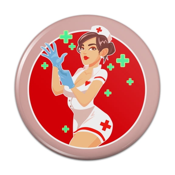 Sexy Nurse With Gloves First Aid Pinback Button Pin
