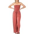 thumbnail image 1 of Sexy Off Shoulder Jumpsuits for Women Strapless Bandeau Elastic Smocked Tube Top Loose Drawstring Wide Leg Long Pants Rompers, 1 of 6