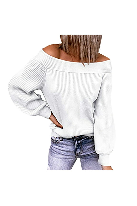 Sexy Off The Shoulder Sweaters for Women Slim Fit Solid Color Sweater Tunic Pullover Long Sleeve Sweater tops