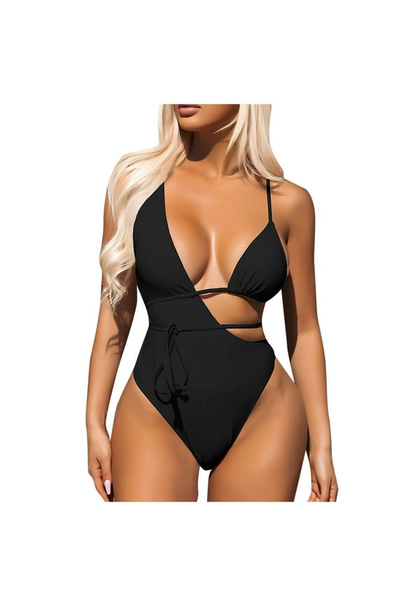 Sexy One Piece Swimsuits for Women One-Piece Thong Bikini Bathing Suit Fashion High Cut Bodysuit Backless (Black M)