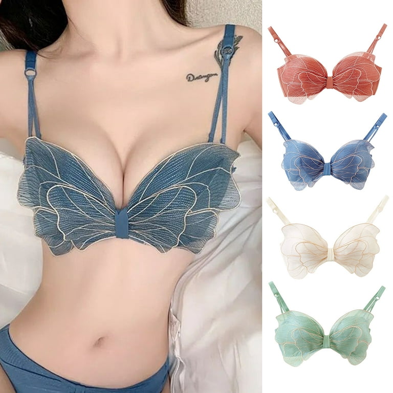 Sexy Pads Wire Free Push-up Bra Removal Shoulder Straps Lady Bra  Butterflies Shape Bandeau Brassiere