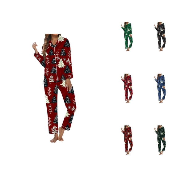 Sexy Pajama Shorts – Lightweight Women’s Loungewear Women's Christmas Pyjamas Women's Christmas Print Button Pocket Long Sleeve Trousers Home Pyjamas Set