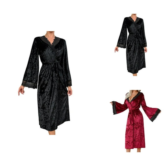 Sexy Pajamas for Women – Lace Trimmed Cotton Loungewear Women Lace Kimono Robe Sexy Lingerie Mesh Chemise Nightgown Cover Up