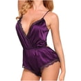 thumbnail image 1 of Sexy Plunge Satin Nightgown for Women High Waisted Lace Trim Lingerie Romper Bodysuit Lace Nightie Sleepwear Teddy Backless, 1 of 2