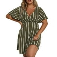 thumbnail image 1 of Sexy Plus Size Dresses for Women Stripes Wrap V Neck Large Bust Summer Short Sleeve Midi Dress Short, 1 of 7