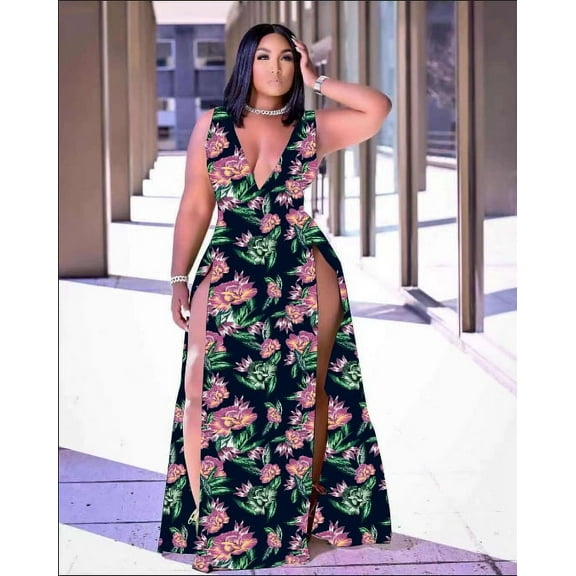 Sexy Plus Size Floral Maxi Dress