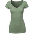 thumbnail image 1 of Plus Size Low-Cut Cleavage Wide Band V-Neck T-Shirt Short Sleeve Tee Top, 1 of 1