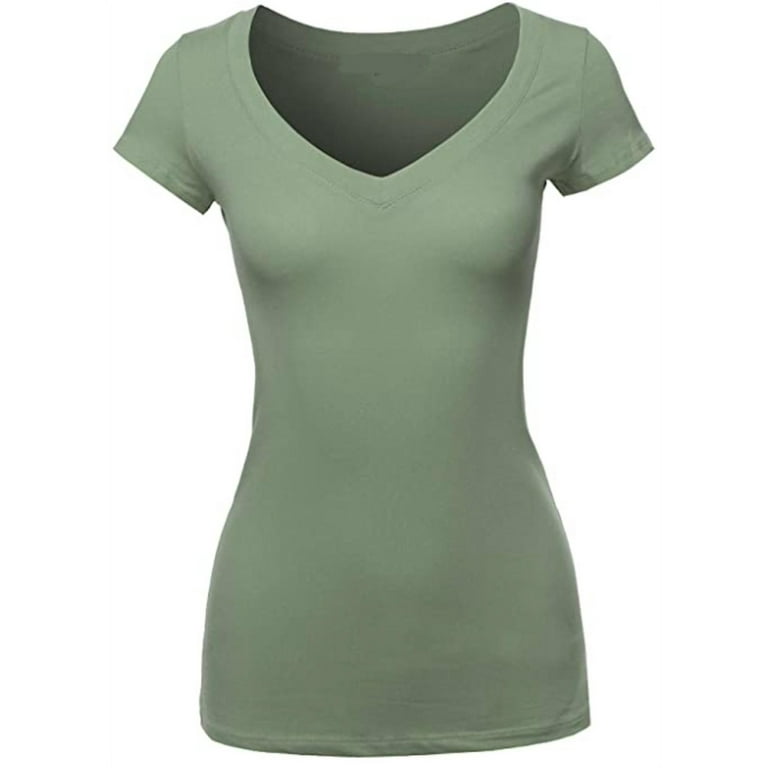 Sexy Plus Size Low-Cut Cleavage Wide Band V-Neck T-Shirt Tee Top 1x2x3x