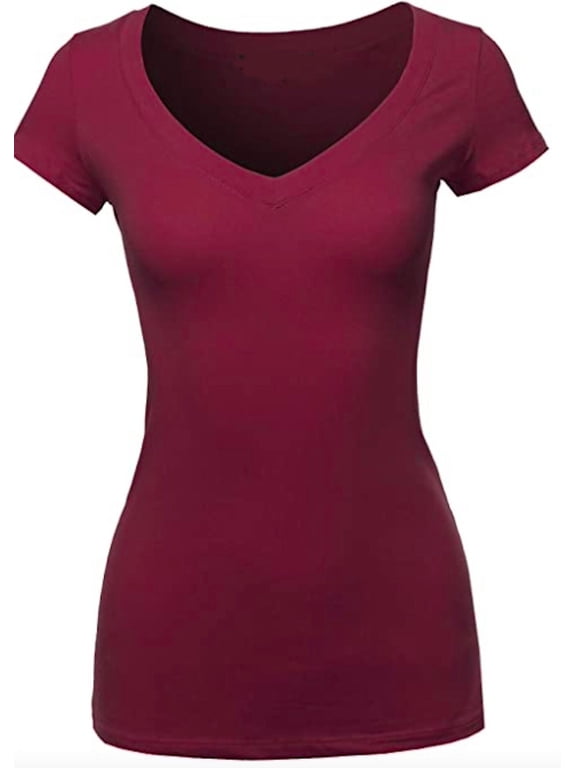 Sexy Plus Size Low-Cut Cleavage Wide Band V-Neck T-Shirt Tee Top 1x2x3x