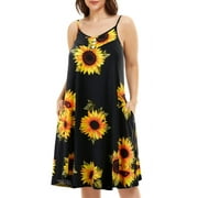 Sexy Sleepwear 3X for Curvy Women, VEPKUL Sleeveless V Neck Nightgowns with Pockets Slip Night Dresses Cozy Sleepshirt Soft Pajama Plus Size Floral Dress