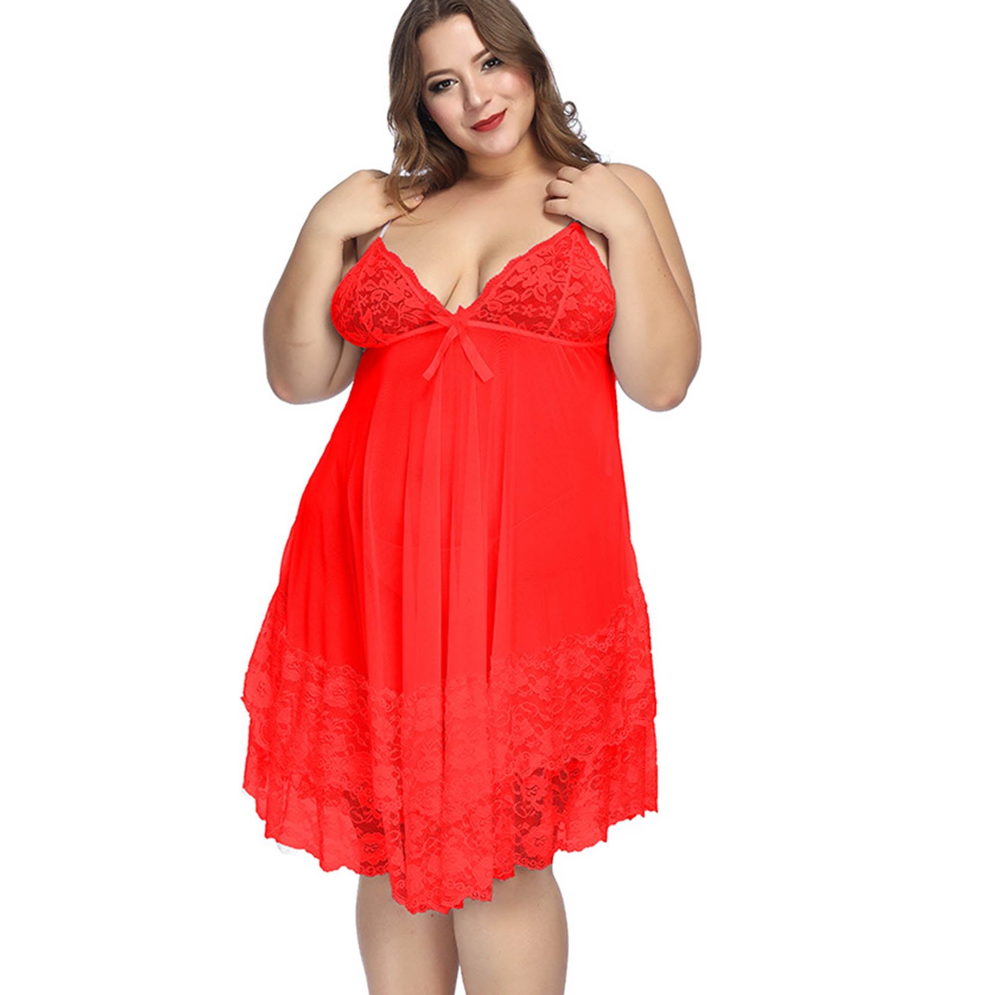 Sexy Plus Size Silk Nighty Chemise Satin Lingerie Sets S-7X