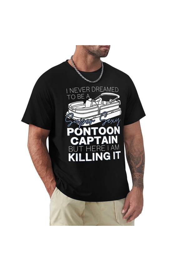 Sexy Pontoon Captain Dapper Men's Cotton Short Sleeve HD Print Tee for Casual T-Shirt Crew Neck Top Black S
