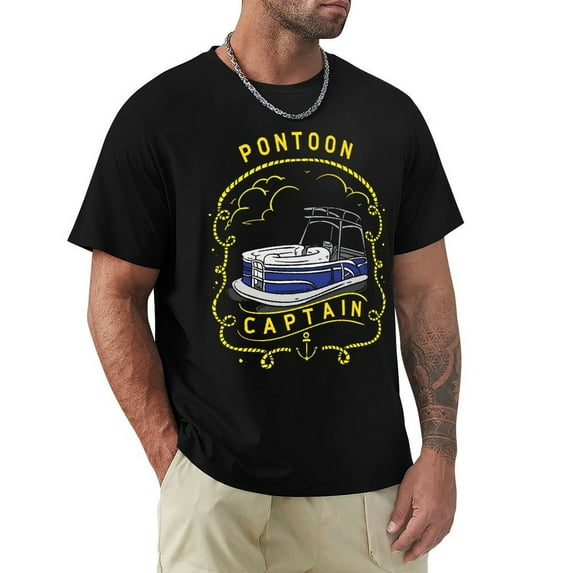 Sexy Pontoon Captain Dashing Men's Cotton Short Sleeve HD Print Tee for Casual T-Shirt Crew Neck Top Black 3XL