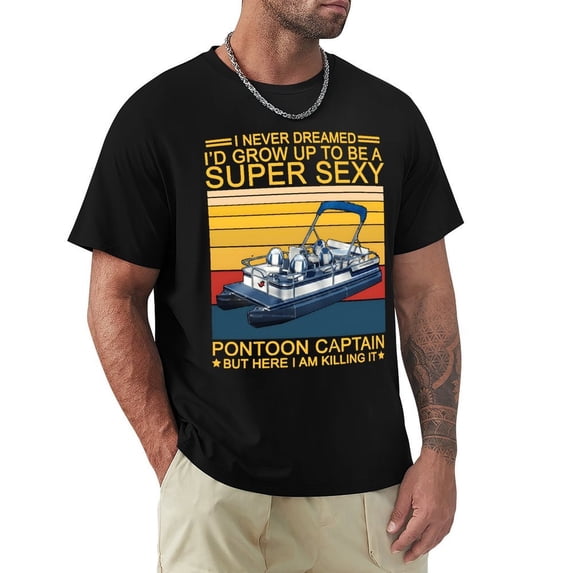 Sexy Pontoon Captain Funkadelic Men's Cotton Short Sleeve HD Print Tee for Casual T-Shirt Crew Neck Top Black XL
