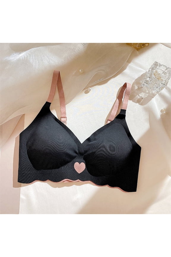 Sexy Push Up Bras For Women Love Heart Pattern Brassiere Deep V Neck Cute Underwear Female Seamless Wireless Soft Lingerie