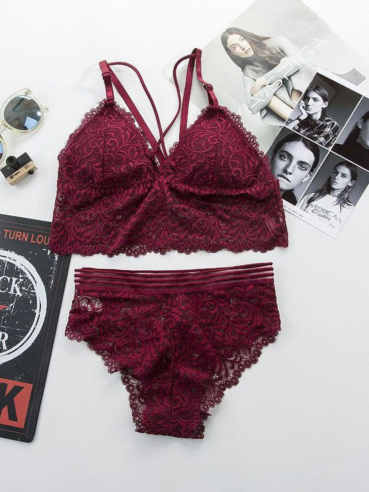 Sexy Push up Bras Set Transparent Underwear Lingerie Lace Bra + Panty for  Women 