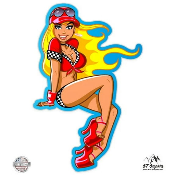 Sexy Racing Chick - 8" Vinyl Sticker - For Car Laptop I-Pad - Waterproof Decal