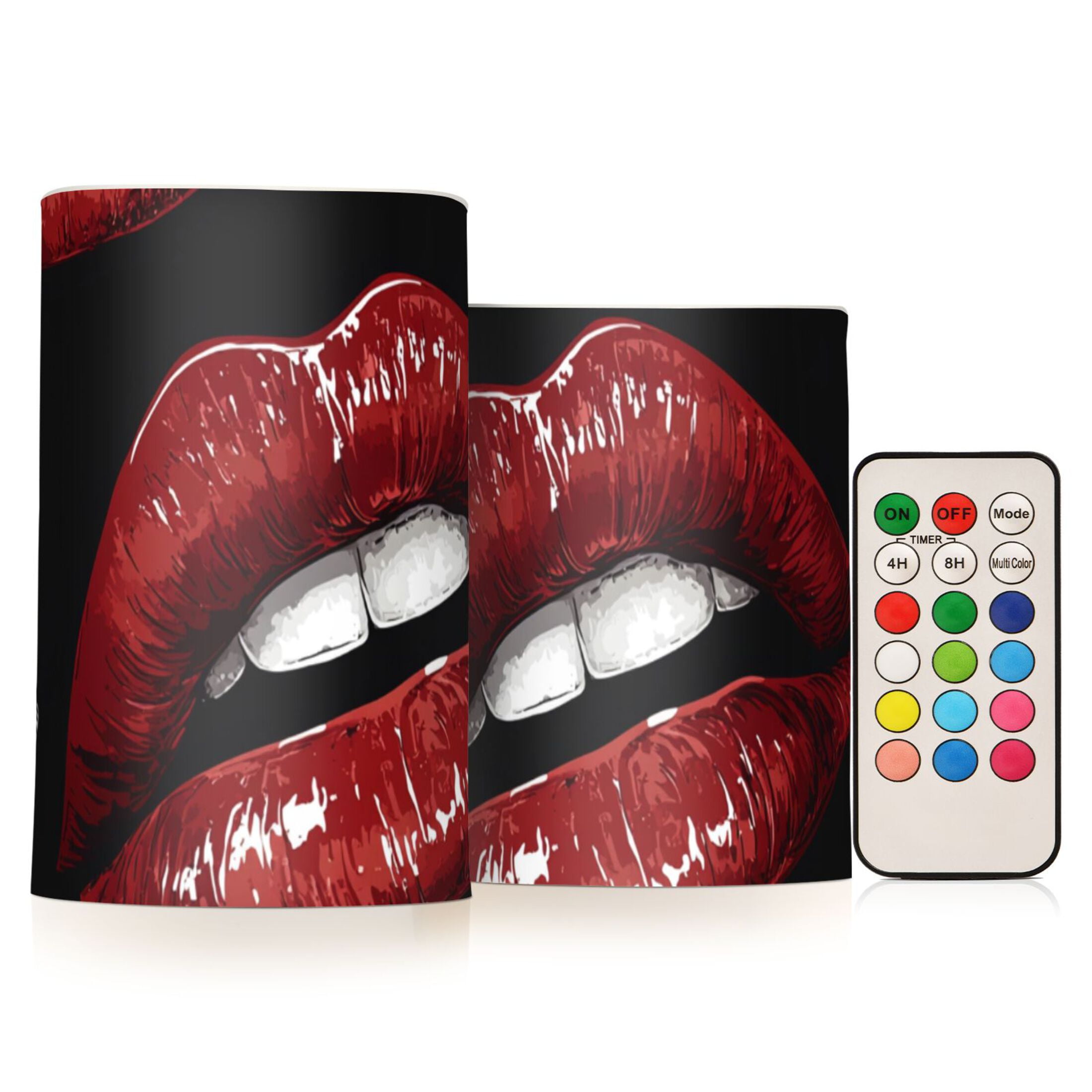 Sexy Red Lips Flickering Flameless Candles LED Tealight Battery Operated with Remote Set of 2 Holiday Decor Ornaments