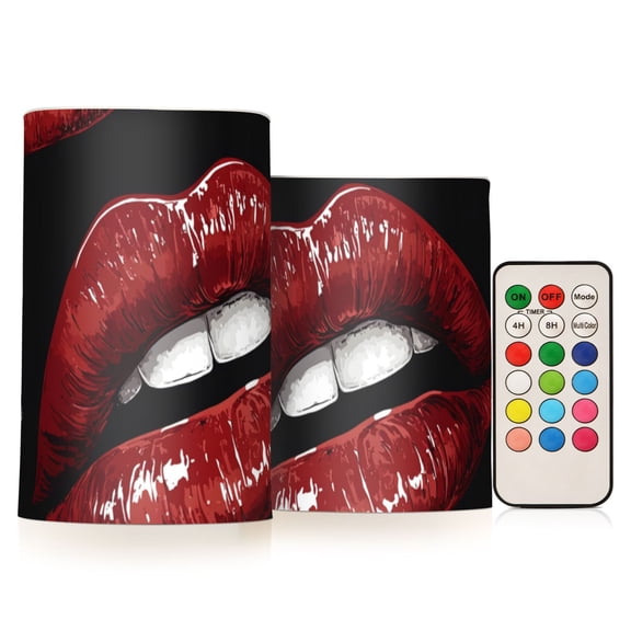 Sexy Red Lips Flickering Flameless Candles LED Tealight Battery Operated with Remote Set of 2 Holiday Decor Ornaments