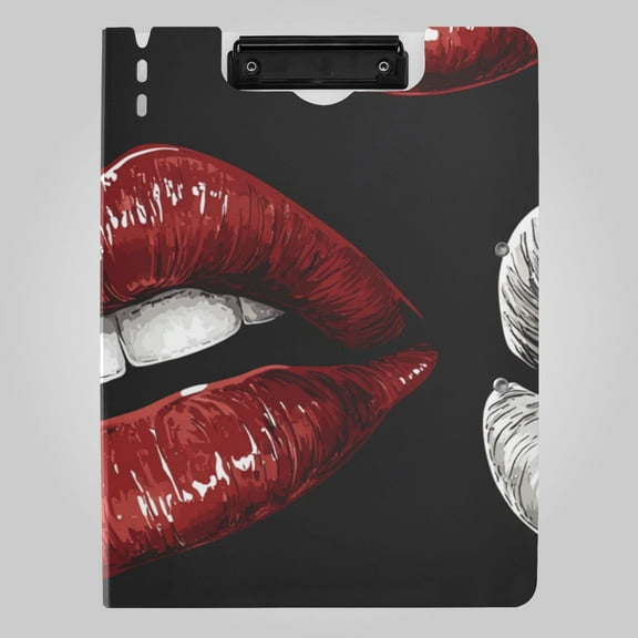 Sexy Red Lips Foldable Binder Folder Clipboard with Pen Slot Double Clips A4 Size File Storage
