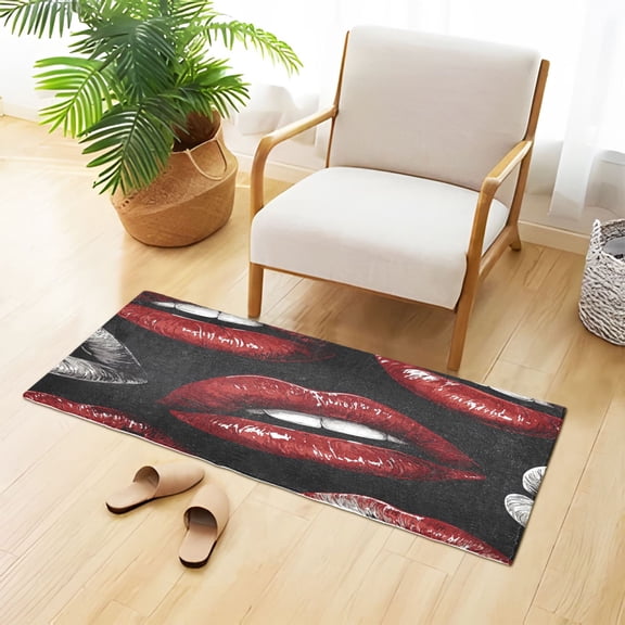 Sexy Red Lips Plush Carpet Non Slip Runner Rug Absorbent Bath Mat 39" x 20"