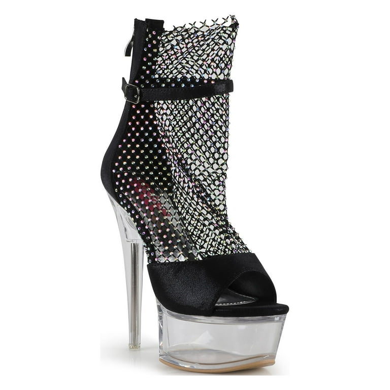 Sexy Rhinestone Mesh Women s Clear Platform Dancer Bootie Heel