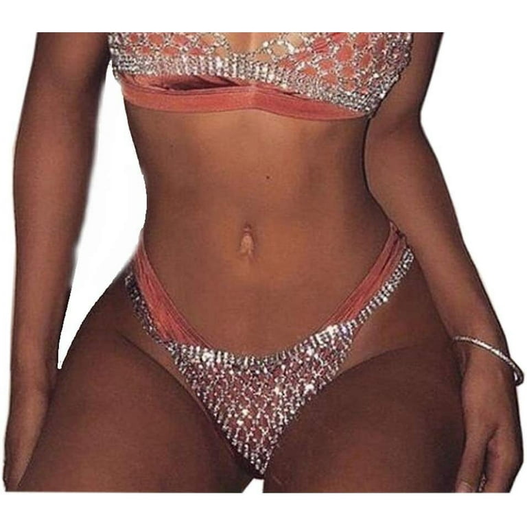 Sexy Rhinstone Underwear Thong Panties Crystal Body Chain Jewelry