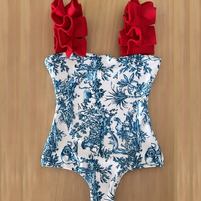 Sexy Ruffle Women Swimwear One Piece Swimsuit Push Up Monokini Bodysuit