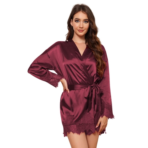 Sexy Satin Robe for Women Lace Trim Silk Robe Womens Silk Kimono Robe Short Satin Bathrobe for Women, S-XXL
