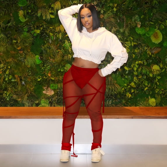 Sexy See-through Mesh Bandage Leggings (L, Red)