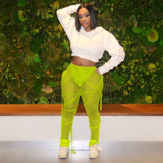 Sexy See-through Mesh Bandage Leggings (S, BrightChartreuseGreen)