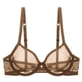 thumbnail image 1 of YANDW Sexy Sheer See Through Bras Unlined Underwire Lace Mesh Non Padded Plus Sizes Bralette 38E, Brown, 1 of 7