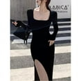 thumbnail image 1 of Sexy Side Slit Dress for Women Tight-fitting Wrap Hip Over-the-knee Long Sleeved Dresses Black Street Bodycon Spring Autumn, 1 of 7