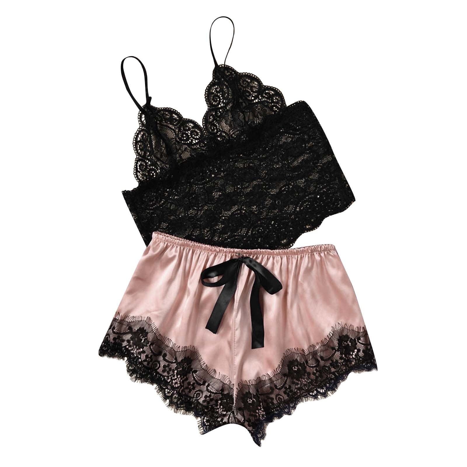 Sexy Floral Mesh See-through Ruffled Camisole and Trousers Pajama Set