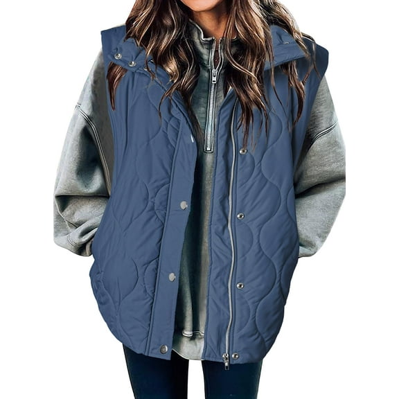 Sleeveless Fall Winter Jackets for Women Lightweight Stand Collar Cropped  Vest Button Zip Up Quilted Bomber Jacket Warm Coat Outerwear with Pockets