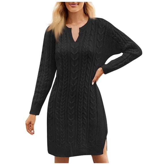 Sexy Slim V-Neck Bodycon Sweater Dresses Woman Autumn Ribbed Long Sleeve Women's Dress Solid Elastic Waist Minidress Luxurious Women's Evening Dresses Black M